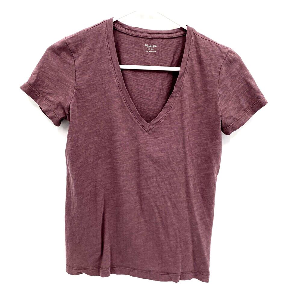 Madewell Womens V-Neck Short Sleeve Pullover Slub Knit T-Shirt Tee Fig Size XS